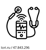electronic stethoscope healthcare innovation line icon vector illustration. Стоковая иллюстрация, иллюстратор Vectorwin / Фотобанк Лори