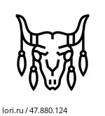 animal scull with boho decoration line icon vector illustration. Стоковая иллюстрация, иллюстратор Vectorwin / Фотобанк Лори