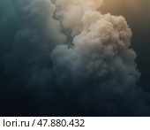 Plumes of smoke drift upwards, enveloping the surrounding area in a soft, ethereal haze at dusk, creating an enchanting and moody environment. Generative AI. Стоковое AI-изображение, AI-художник Юлия Петровская / Фотобанк Лори