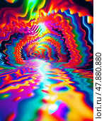 A vibrant display of luminescent colors creates a surreal landscape resembling a psychedelic trance experience. Generative AI. Стоковое AI-изображение, AI-художник Юлия Петровская / Фотобанк Лори