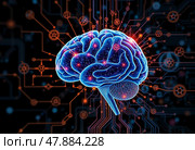 Человеческий мозг и алгоритм решения изобретательских задач. Стоковое AI-изображение, AI-художник Ольга Денис / Фотобанк Лори