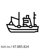 fishing boat line icon vector illustration. Стоковая иллюстрация, иллюстратор Vectorwin / Фотобанк Лори