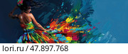 A dancer in a multicolored dress spins gracefully, creating a dynamic swirl of colors that captivate onlookers. Стоковое AI-изображение, AI-художник Данила Большаков / Фотобанк Лори