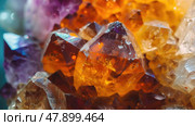 Many different colored crystals in a close-up shot, showcasing the vibrant hues and unique shapes of each crystal. Стоковое AI-изображение, AI-художник Данила Большаков / Фотобанк Лори