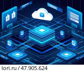 Компьютерная сеть с облаком посередине. Стоковое AI-изображение, AI-художник Ярославский Максим / Фотобанк Лори