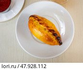 View of tasty empanada with cheese and jamon. Latin American traditional dish. Стоковое фото, фотограф Яков Филимонов / Фотобанк Лори