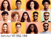 Group of individuals showcasing range of facial expressions, reflecting various emotions and reactions. Стоковое AI-изображение, AI-художник Данила Большаков / Фотобанк Лори