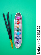seven chakras stones, energy healing concept. Стоковое фото, фотограф Anastasy Yarmolovich / Фотобанк Лори