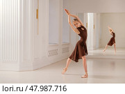Graceful Ballet Dancer Performing Pirouette Pose. Стоковое фото, фотограф Мария Мороз / Фотобанк Лори