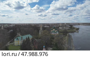 Aerial view Uglich city and Uglich Kremlin, the main attraction of the city. Point of interest. Стоковое видео, видеограф Василий Хомчин / Фотобанк Лори
