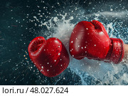 two boxing gloves clashing in a test. Стоковое AI-изображение, AI-художник Anastasy Yarmolovich / Фотобанк Лори