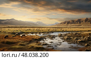 agriculture alluvial plains landscape ai generated. Стоковое AI-изображение, AI-художник Vectorwin / Фотобанк Лори