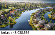 neighborhood suburban developments urban ai generated. Стоковое AI-изображение, AI-художник Vectorwin / Фотобанк Лори