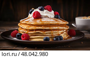 flapjack traditional pancake food ai generated. Стоковое AI-изображение, AI-художник Vectorwin / Фотобанк Лори