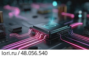 Cpu processing data with futuristic neon light trails. Стоковое AI-видео, аниматор Юрий Поздников / Фотобанк Лори