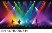 Rock band performing live on stage with colorful laser lights. Стоковое AI-видео, аниматор Юрий Поздников / Фотобанк Лори