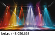Colorful laser lights illuminate empty stage in eight variations. Стоковое AI-видео, аниматор Юрий Поздников / Фотобанк Лори