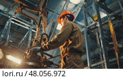 Engineer on constructing site, man in helmet hold tool in hand. AI Generative. Стоковое AI-видео, аниматор Spirit River / Фотобанк Лори
