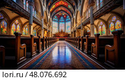 nave church interior ai generated. Стоковое AI-изображение, AI-художник Vectorwin / Фотобанк Лори
