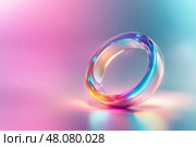 A 3D render of a ring torus showcasing glossy, iridescent colors. The vibrant transition from hot pink to deep purple and ultraviolet blue creates a captivating, futuristic visual experience. Стоковое AI-изображение, AI-художник Nart / Фотобанк Лори