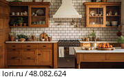 cabinets kitchen brown ai generated. Стоковое AI-изображение, AI-художник Vectorwin / Фотобанк Лори
