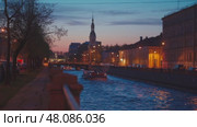 4k, Embankment of the Kryukov Canal with a view of St. Nicholas Cathedral, Saint-Petersburg, Russia (2021 год). Стоковое видео, видеограф Сергей Богомяко / Фотобанк Лори