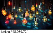 bright light bulbs idea ai generated. Стоковое AI-изображение, AI-художник Vectorwin / Фотобанк Лори