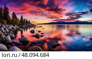 sunwater lake tahoe sunset ai generated. Стоковое AI-изображение, AI-художник Vectorwin / Фотобанк Лори