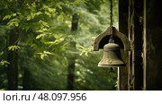 rustic bell on wall ai generated. Стоковое AI-изображение, AI-художник Vectorwin / Фотобанк Лори