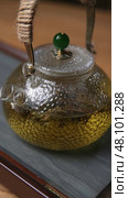 An Elegant Glass Teapot Ideal for Preparing and Serving Various Herbal Infusions. Стоковое фото, фотограф David Kashakhi / Фотобанк Лори