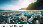 waste plastic water bottle pollution ai generated. Стоковое AI-изображение, AI-художник Vectorwin / Фотобанк Лори
