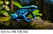 rainforest blue poison dart frog ai generated. Стоковое AI-изображение, AI-художник Vectorwin / Фотобанк Лори