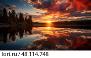 lake red sunburst ai generated. Стоковое AI-изображение, AI-художник Vectorwin / Фотобанк Лори