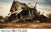 shattered house falling down ai generated. Стоковое AI-изображение, AI-художник Vectorwin / Фотобанк Лори