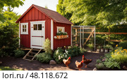 backyard chicken house. Стоковое AI-изображение, AI-художник Vectorwin / Фотобанк Лори