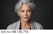 hair female headshot grey background ai generated. Стоковое AI-изображение, AI-художник Vectorwin / Фотобанк Лори