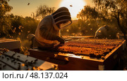 hive apiculture bee farm ai generated. Стоковое AI-изображение, AI-художник Vectorwin / Фотобанк Лори