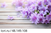 violet light purple flowers ai generated. Стоковое AI-изображение, AI-художник Vectorwin / Фотобанк Лори