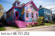 murals pink houses ai generated. Стоковое AI-изображение, AI-художник Vectorwin / Фотобанк Лори