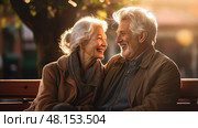 light senior sun A senior couple sitting on a bench in a ai generated. Стоковое AI-изображение, AI-художник Vectorwin / Фотобанк Лори