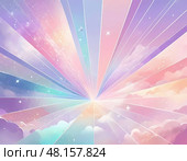 Soft pinks, purples, and blues stretch across the evening sky, with gentle clouds drifting, creating a mesmerizing display above a calm landscape Generative AI. Стоковое AI-изображение, AI-художник Юлия Петровская / Фотобанк Лори