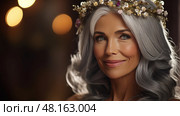 sophisticated pretty grey haired woman ai generated. Стоковое AI-изображение, AI-художник Vectorwin / Фотобанк Лори