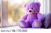 cute purple teddy bear ai generated. Стоковое AI-изображение, AI-художник Vectorwin / Фотобанк Лори