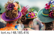 woman in hat at ascot racecourse. Стоковое AI-изображение, AI-художник Anastasy Yarmolovich / Фотобанк Лори