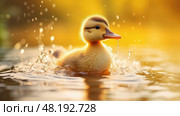 pond duckling yellow ai generated. Стоковое AI-изображение, AI-художник Vectorwin / Фотобанк Лори