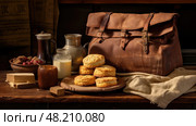 wooden brown bag breakfast ai generated. Стоковое AI-изображение, AI-художник Vectorwin / Фотобанк Лори