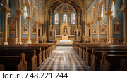 nave catholic church interior ai generated. Стоковое AI-изображение, AI-художник Vectorwin / Фотобанк Лори
