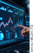 Business finance data analytics graph. Advisor using KPI Dashboard on virtual screen. Financial management technology. Стоковое AI-изображение, AI-художник Sergey Grishin / Фотобанк Лори