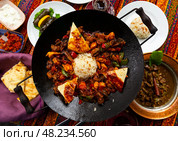 Turkish Choban Kavurma served with rice and bread. Стоковое фото, фотограф Яков Филимонов / Фотобанк Лори