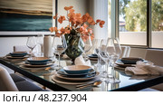dining house staging ai generated. Стоковое AI-изображение, AI-художник Vectorwin / Фотобанк Лори